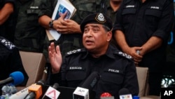 Kepala Kepolisian Nasional Malaysia Khalid Abu Bakar dalam sebuah konferensi pers di Wang Kelian, Malaysia, Mei 2015.