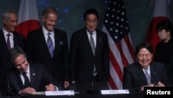 日本首相岸田文雄和美國國務卿布林肯1月23日在華盛頓的NASA總部。