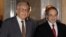 Syria's Deputy Foreign Minister Faisal Mekdad (R) welcomes United Nations-Arab League peace envoy for Syria Lakhdar Brahimi (L) upon his arrival at a hotel in Damascus, Syria, September 13, 2012.