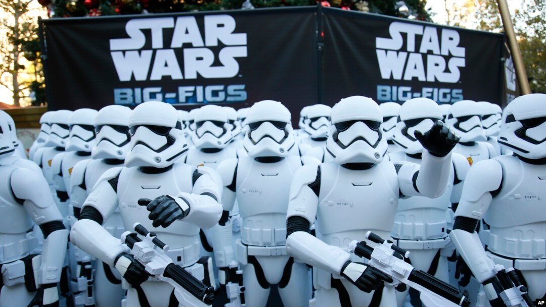 FILE - Over 100 JAKKS BIG-FIGS Stormtrooper action figures are seen as a part of an installation at The Americana at Brand for the opening of Star Wars: The Force Awakens, in Glendale, Calif., Dec. 17. 