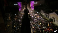 Protesters gather at Istiklal street in Istanbul during International Women's Day, March 8, 2019. The day has been sponsored by the United Nations since 1975 as millions around the world are demanding equality amid a persistent salary gap, violence and widespread inequality.