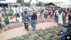 Mozambique farmers sell their crops at market.