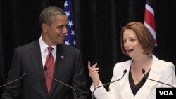 Prezidan ameriken an Barack Obama ak Premy eminis ostralyen an Julia Gillard