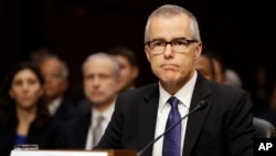 Acting FBI Director Andrew McCabe listens on Capitol Hill in Washington, May 11, 2017, while testifying before a Senate Intelligence Committee hearing on major threats facing the U.S. 