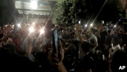 Protesters chant slogans against the regime in Cairo, Egypt, Sept. 21, 2019.