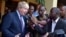 Britain's Foreign Secretary Boris Johnson speaks to media before meeting with Gambian President Adama Barrow for talks in Banjul, Gambia, Feb. 14, 2017. 