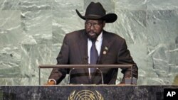 South Sudan's President Salva Kiir addresses 66th United Nations General Assembly, New York, September 2011 (file photo).
