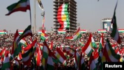 Kurds celebrate to show their support for the upcoming September 25th independence referendum in Irbil, Iraq, Sept. 22, 2017. 