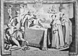 17th Century anonymous engraving shows Spanish Mercedarian friars buying back Christian slaves in North Africa; one theory says they also bought back indigenous slaves like Squanto.