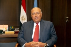 Egyptian Foreign Minister Sameh Shoukry speaks in New York City about Ethiopia's contentious dam project on July 7, 2021.