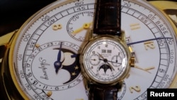 "The Asprey," a Patek Philippe perpetual calendar chronograph watch reference 2499, is pictured during a press preview ahead of the upcoming auction at Sotheby's in Geneva, Nov. 7, 2018. 
