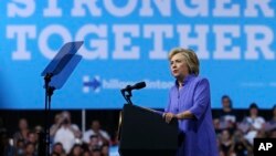 Campaign 2016 Clinton: Democratic presidential candidate Hillary Clinton speaks at a campaign rally, Monday, Aug. 15, 2016, in Scranton, Pa. 