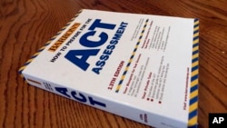 FILE - An ACT Assessment preparation book is seen, April 1, 2014, in Springfield, Ill. 