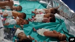 FILE —This photo released by Dr. Marawan Abu Saada shows prematurely born Palestinian babies in Shifa Hospital in Gaza City on Sunday, Nov. 12, 2023.