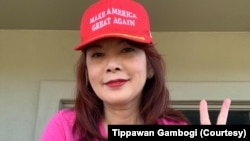  Tippawan Gambogi, a 58-year-old retired Thai woman who supports President Donald Trump's candidacy. She lives in Prescott, Arizona