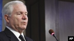 Defense Secretary Robert Gates speaking at the American Enterprise Institute for Public Policy Research in Washington, Tuesday, May 24, 2011.