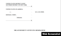 Sentencing memo for President Donald Trump's former lawyer, Michael Cohen.