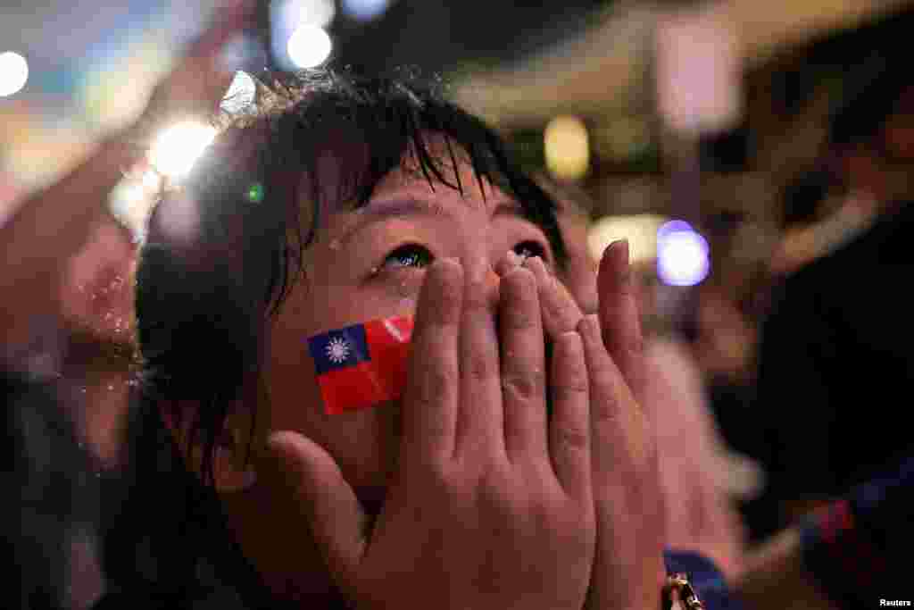 A Taiwan fan reacts to WBSC Premier 12 Gold Medal baseball game between Taiwan and Japan in Taipei, Taiwan.