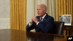 Presiden AS Joe Biden menyampaikan pidto dari Ruang Oval di Gedung Putih, Washington, pada 14 Juli 2024. (Foto: Erin Schaff/The New York Times via AP, Pool)