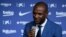 Eric Abidal lors de la présentation de Frenkie de Jong au Camp Nou, Espagne, le 5 juillet 2019. (Photo by LLUIS GENE / AFP)