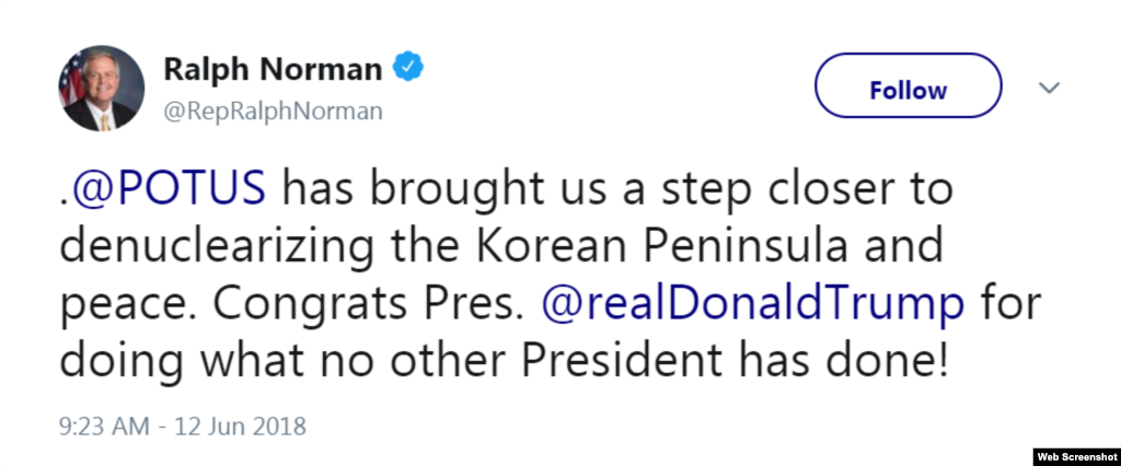 South Carolina Congressman Ralph Norman praised President Trump for "doing what no President has done!"