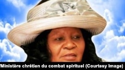 "Maman Olangi", de son vrai nom Elisabeth Wosho, la fondatrice du "Ministère chrétien du combat spirituel" décédée le 5 juin à 67 ans, trois jours après l'enterrement de son mari Joseph, Kinshasa, 11 juin 2018. (Facebook/Ministère chrétien du combat spiri