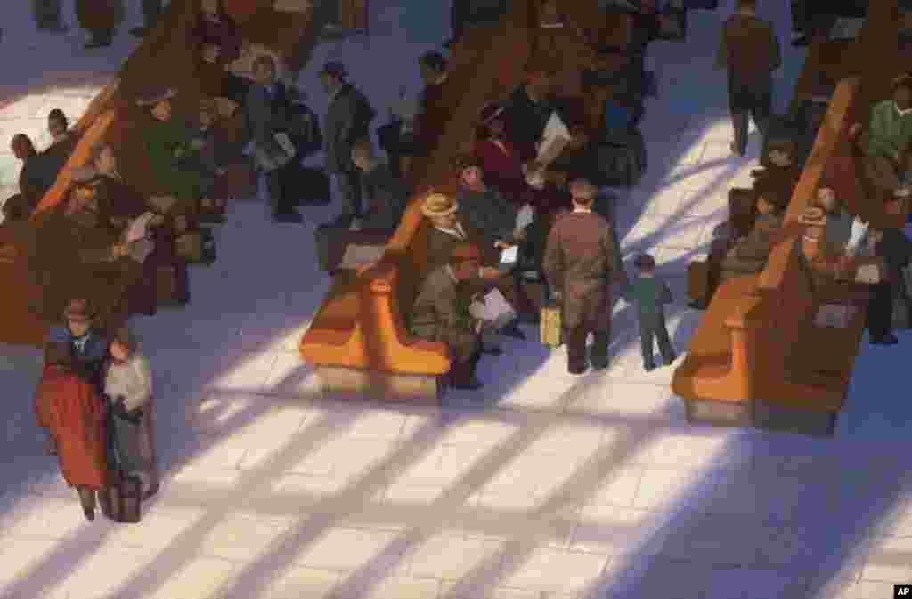 William Low's illustration of the station's waiting room in the 1940s