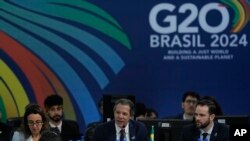 FILE —Brazilian Finance Minister Fernando Haddad speaks during the G20 Finance Ministers and Central Bank Governors meetings in Sao Paulo, Brazil, February 29, 2024.