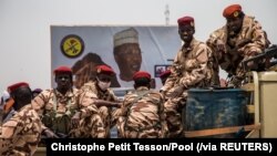 FILE PHOTO: Soldiers attend the state funeral of late Chadian President Idriss Deby in N'Djamena, Chad, April 23, 2021. Christophe Petit Tesson/Pool via REUTERS/File Photo