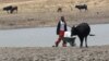 A youth fetches water from a dam near Mount Darwin, Zimbabwe, Oct. 26, 2016.