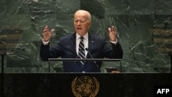 US President Joe Biden speaks during the 79th Session of the United Nations General Assembly at the United Nations headquarters in New York City on September 24, 2024. (Photo by TIMOTHY A. CLARY / AFP)