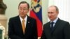 Visiting United Nations Secretary-General Ban Ki-moon, left, shakes hands with Russian President Vladimir Putin during their meeting in Moscow's Kremlin, Russia, March 20, 2014.