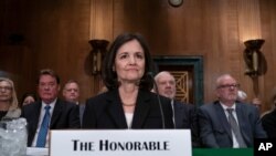 FILE - In this Feb. 13, 2020 file photo, President Donald Trump's nominee to the Federal Reserve, Judy Shelton, appears before the Senate Banking Committee for a confirmation hearing, on Capitol Hill in Washington. 