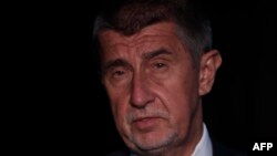 FILE - Czech Prime minister Andrej Babis talks to the media after a meeting with Czech president Milos Zeman on April 10, 2018, at Lany Castle in the village of Lany, west of Prague. 
