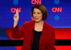 Sen. Amy Klobuchar, D-Minn., speaks during the first of two Democratic presidential primary debates hosted by CNN, July 30, 2019, at the Fox Theatre in Detroit.