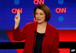 Sen. Amy Klobuchar, D-Minn., speaks during the first of two Democratic presidential primary debates hosted by CNN, July 30, 2019, at the Fox Theatre in Detroit.