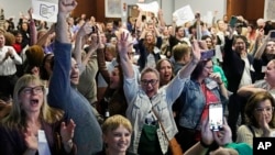 FILE — Ohio Issue 1 supporters cheer in Columbus, Ohio, after Ohio voters approved a constitutional amendment guaranteeing the right to abortion, Nov. 7, 2023. Abortion access advocates are taking steps in Nevada to get abortion rights on their 2024 ballot.