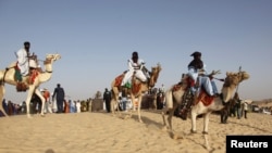 Des Touaregs se préparent pour une course de chameaux à Tombouctou, au Mali le 8 janvier 2011.