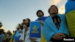 Ukrainians in Malta take part in a demonstration ahead of Ukraine's Independence Day and six months since the Russian invasion began in Valletta