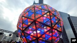 FILE - The New Year's Eve ball is shown in Times Square on December 30, 2023 in New York. With throngs of revelers set to usher in the new year under the bright lights of Times Square, officials and organizers say they are prepared to welcome the crowds and ensure their safety. 