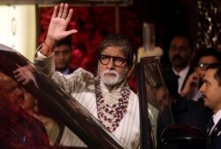FILE - Bollywood actor Amitabh Bachchan waving to fans in Mumbai, India, Dec. 13, 2018.