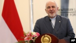 FILE - Iran's Foreign Minister Mohammad Javad Zarif talks to journalists during a joint press conference in Jakarta, Indonesia Sept. 6, 2019