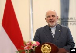 FILE - Iran's Foreign Minister Mohammad Javad Zarif talks to journalists during a joint press conference in Jakarta, Indonesia Sept. 6, 2019