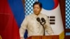 Philippine President Ferdinand Marcos delivers a speech during his meeting with South Korean President Yoon Suk Yeol at the Malacanang Palace in Manila on October 7, 2024.