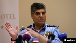 Hazem Attallah, the Palestinian chief of police, gestures during a news conference in the West Bank city of Ramallah November 8, 2017. 