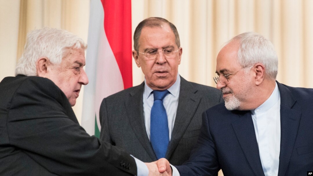 Rossiya, Suriya va Eron tashqi ishlar vazirlari, 14-aprel, 2017-yil, Moskva, Rossiya.