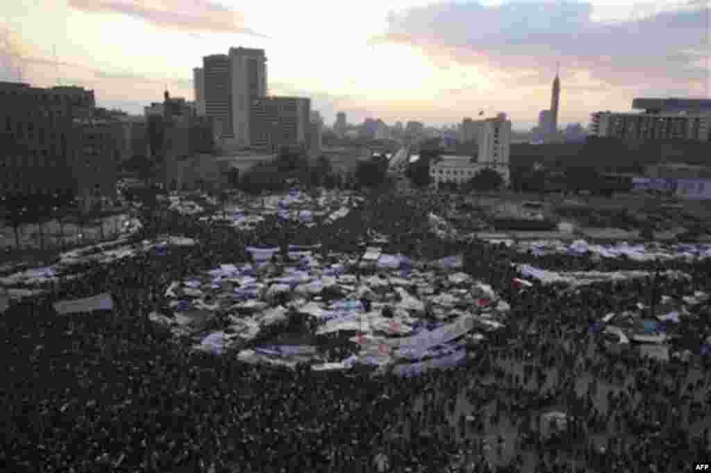 Anti-government protesters demonstrate in Tahrir Square in Cairo, Egypt, Thursday, Feb. 10, 2011. President Hosni Mubarak refused to step down or leave the country and instead handed his powers to his vice president Thursday, remaining president and ensur