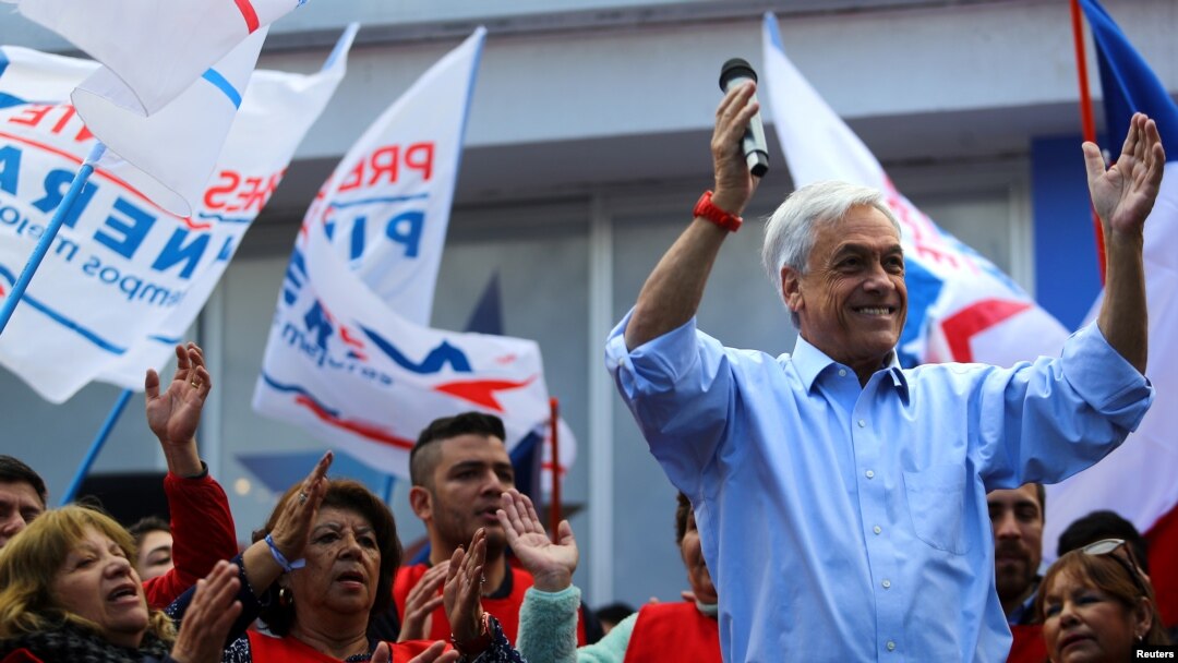 FILE - Chilean conservative presidential candidate Sebastian Pinera delivers a speech during a campaign rally in Santiago, Chile, Sept. 20, 2017.