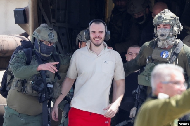 Rescued Israeli hostage Andrey Kozlov arrives in Ramat Gan, Israel, on June 8, 2024.