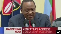 FILE - Kenya's President Uhuru Kenyatta speaks to the nation in this image taken from TV, Sept. 1, 2017.